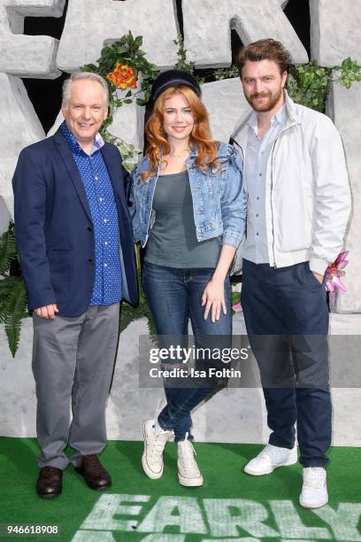 British director and producer Nick Park, German presenter and model Palina Rojinski and German actor Friedrich Muecke during the 'Early Man -...