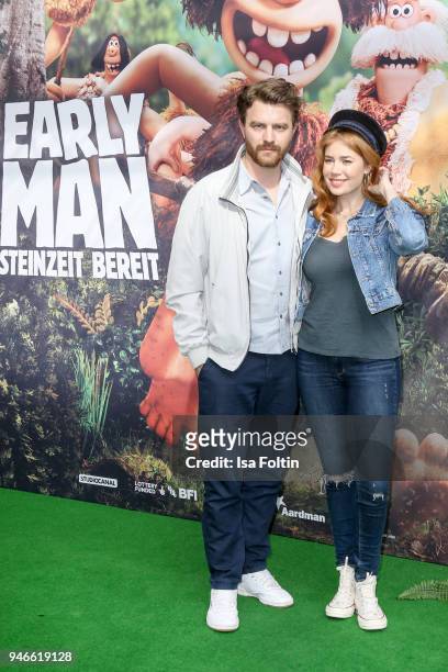 German actor Friedrich Muecke and German presenter and model Palina Rojinski during the 'Early Man - Steinzeit Bereit' premiere at Kino in der...
