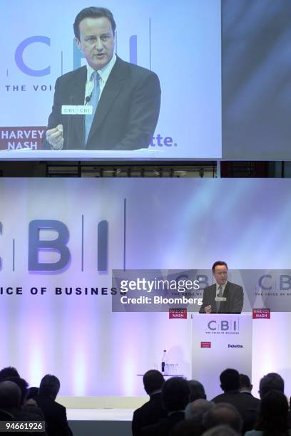 David Cameron, leader of the U.K. Conservative Party, speaks at the Confederation of British Industry Conference in London, UK., on Tuesday, Nov. 27,...