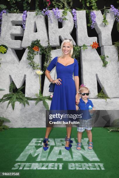 Influencer Oksana Kolenitchenko with her son Milan Kolenitchenko during the 'Early Man - Steinzeit Bereit' premiere at Kino in der Kulturbrauerei on...