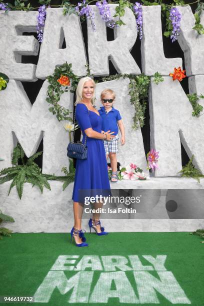 Influencer Oksana Kolenitchenko with her son Milan Kolenitchenko during the 'Early Man - Steinzeit Bereit' premiere at Kino in der Kulturbrauerei on...