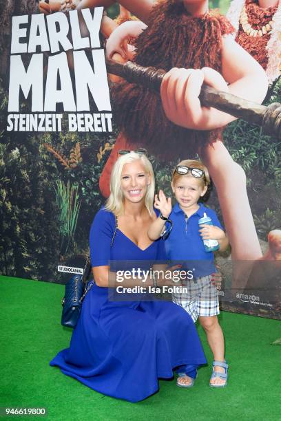 Influencer Oksana Kolenitchenko with her son Milan Kolenitchenko during the 'Early Man - Steinzeit Bereit' premiere at Kino in der Kulturbrauerei on...