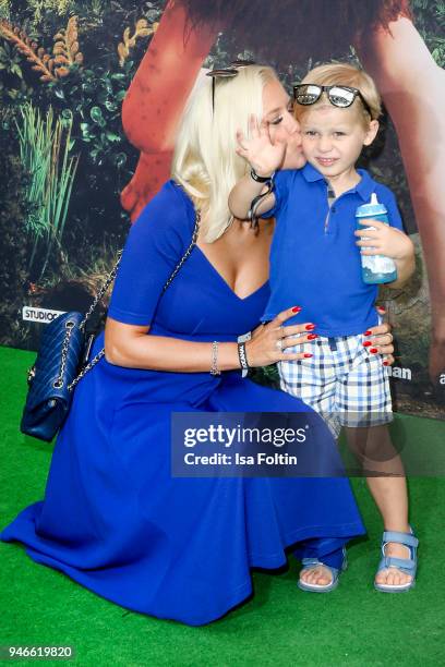 Influencer Oksana Kolenitchenko with her son Milan Kolenitchenko during the 'Early Man - Steinzeit Bereit' premiere at Kino in der Kulturbrauerei on...