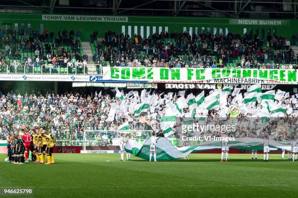 The players of FC Groningen and Roda JC at the line up during the Dutch Eredivisie match between FC Groningen and Roda JC Kerkrade at Noordlease...