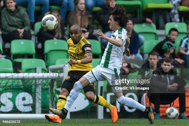 Mikhail Rosheuvel of Roda JC, Amir Absalem of FC Groningen during the Dutch Eredivisie match between FC Groningen and Roda JC Kerkrade at Noordlease...