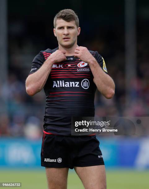 Richard Wigglesworth of Saracens during the Aviva Premiership match between Saracens and Bath Rugby at Allianz Park on April 15, 2018 in Barnet,...