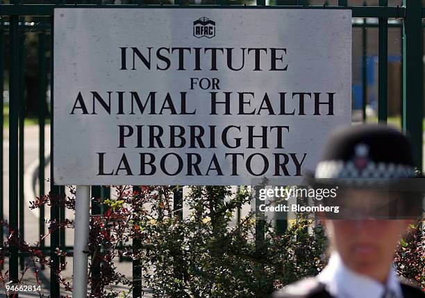 The Company logo of the Institute for Animal Health laboratory on the main entrance gates at Pirbright, Surrey, U.K., on Sunday, Aug 2007. The U.K....