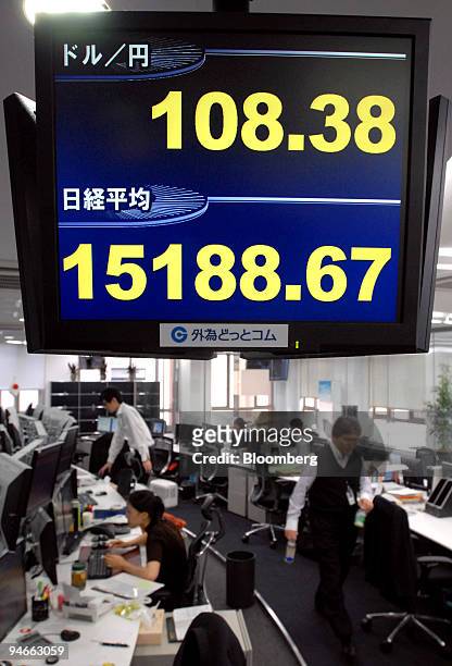Monitor shows the dollar-yen exchange rate and Nikkei average for the Tokyo Stock Exchange at a trading company in Tokyo, Japan, on Monday Nov. 26...