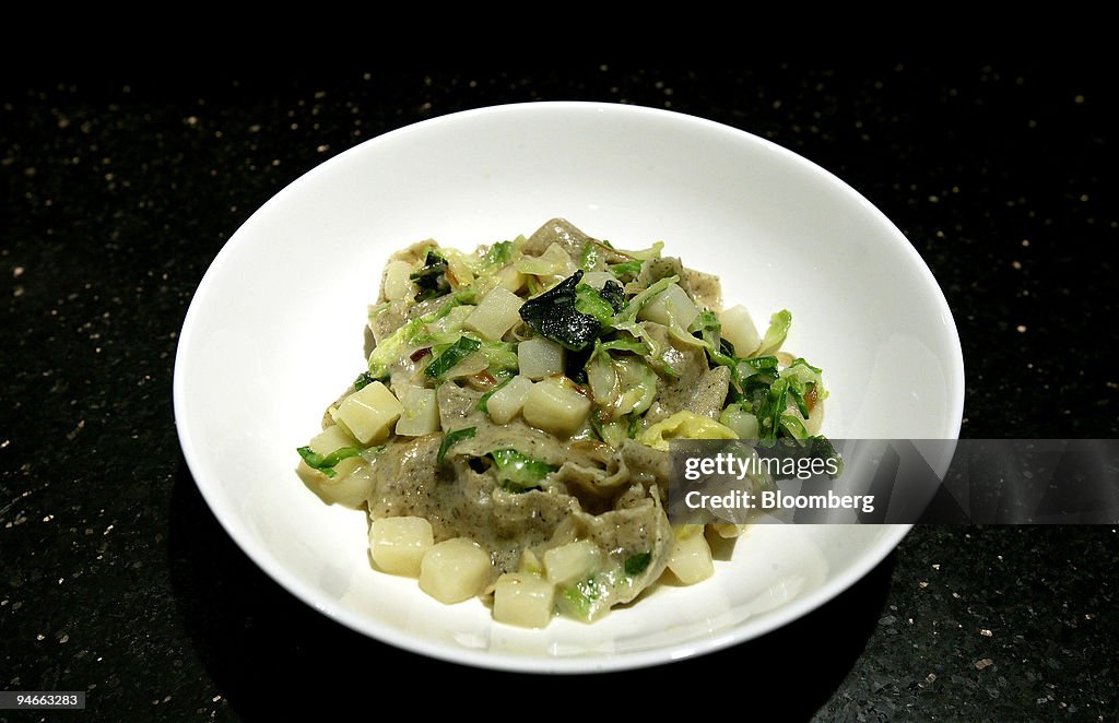 A plate of Pizzoccheri with sage, potato, garlic and fontina