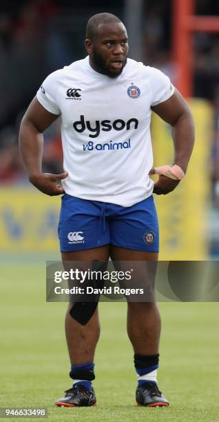 Beno Obano of Bath looks on during the Aviva Premiership match between Saracens and Bath Rugby at Allianz Park on April 15, 2018 in Barnet, England.