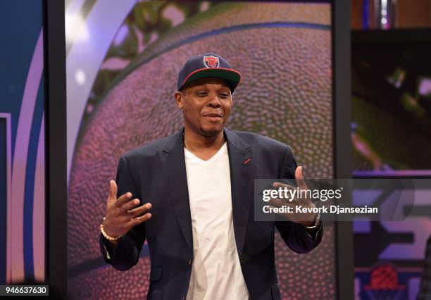 Bonzi Wells reacts after being picked by Tri-State team during Round 3 t the BIG3 2018 Player Draft at Fox Sports Studio on April 12, 2018 in Los...