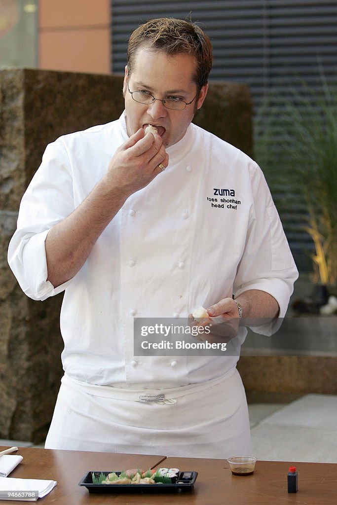 Ross Shonhan, head chef of Zuma Japanese restaurant, tastes