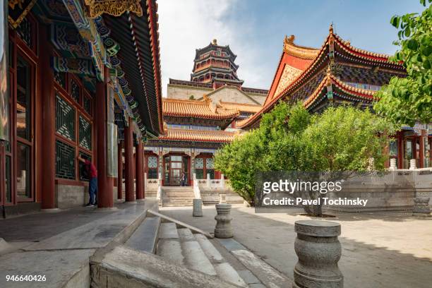tower of buddhist incense in the longevity hall in beijing summer palace build by emperor qianlong, china - summer palace stock pictures, royalty-free photos & images