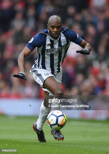 Allan Nyom of West Bromwich Albion runs with the ball during the Premier League match between Manchester United and West Bromwich Albion at Old...