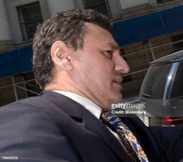 Spyro Contogouris, former freelance stock analyst and founder of MI4 Reconnaissance, leaves Manhattan Federal Court following his hearing in New...