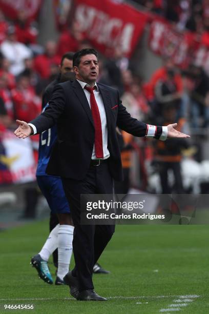 Benfica coach Rui Vitoria from Portugal reacts during the Portuguese Primeira Liga match between SL Benfica and FC Porto at Estadio da Luz on April...