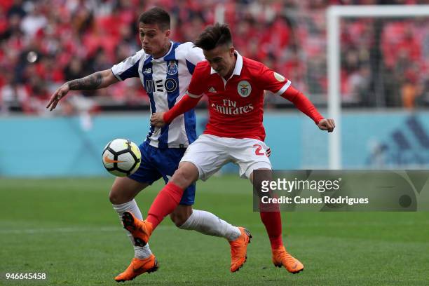 Porto forward Otavio from Brazil vies with SL Benfica forward Franco Cervi from Argentina for the ball possession during the Portuguese Primeira Liga...