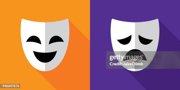 drama-komödie-maske-icons flach - theatermaske stock-grafiken, -clipart, -cartoons und -symbole