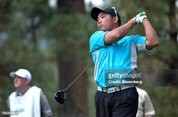 Year-old Tadd Fujikawa, from Hawaii, tees off on the fourth hole during the first round of the 2007 Reno-Tahoe Open at Montreux Golf and Country Club...