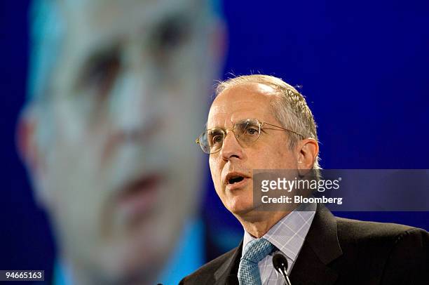 Michael Critelli, chairman and chief executive officer of PItney Bowes, Inc., speaks during the "Corporate CEO Panel-Perspectives From Leading...