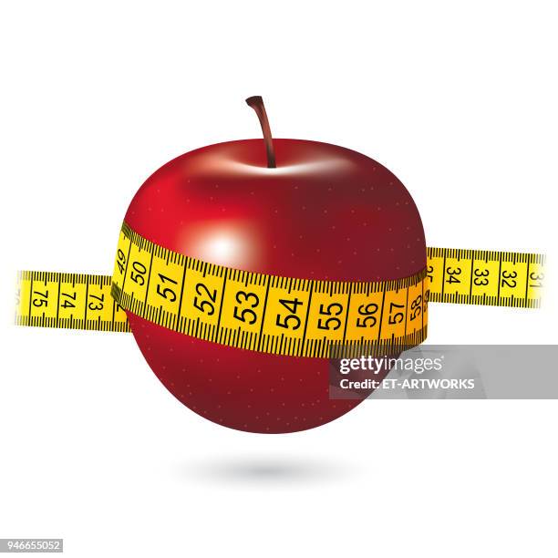 vector red apple with yellow measure - fructose stock illustrations