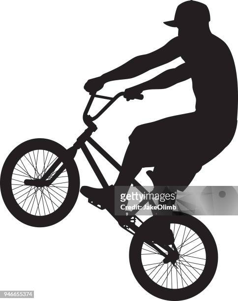 mann tut wheelie fahrrad silhouette - wheelie stock-grafiken, -clipart, -cartoons und -symbole