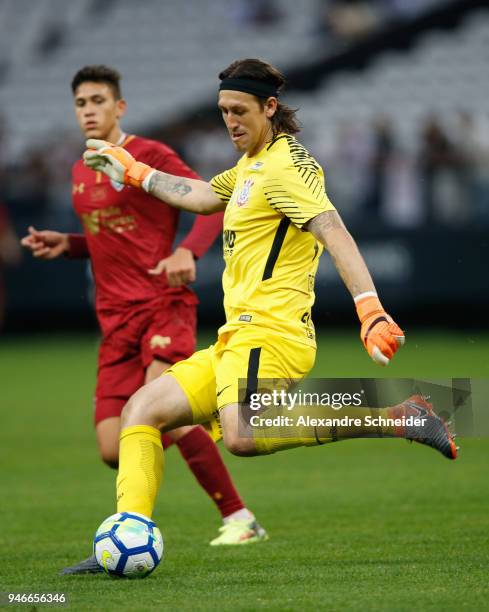 Cassio of Corinthinas in action during the match against Fluminense for the Brasileirao Series A 2018 at Arena Corinthians Stadium on April 15, 2018...