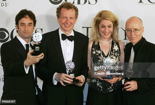 Don Mckeller, left, Bob Martin, second left, Lisa Lambert, secon right, and Greg Morrison pose with their awards backstage at the 60th Annual Tony...