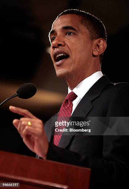 Democratic presidential candidate Barack Obama gives a speech on counter-terrorism at the Ronald Reagan Building and International Trade Center in...
