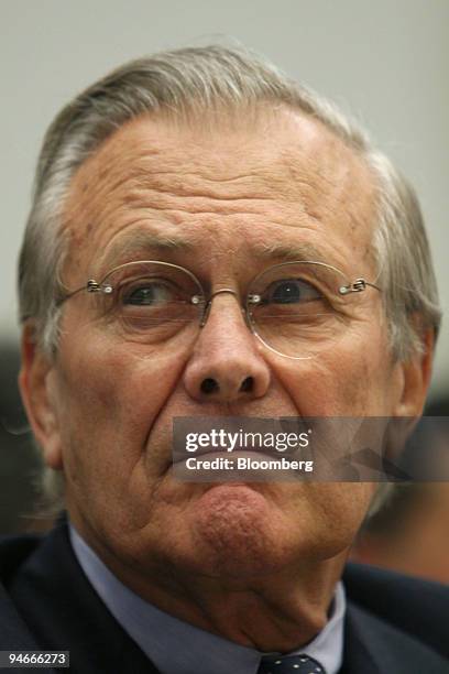 Former Defense Secretary Donald Rumsfeld testifies about the friendly fire death of Corporal Patrick Tillman, before the House Oversight and...