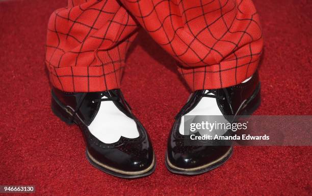 Comedian Paula Poundstone, shoe detail, arrives at the 31st Annual Gypsy Awards Luncheon at The Beverly Hilton Hotel on April 15, 2018 in Beverly...