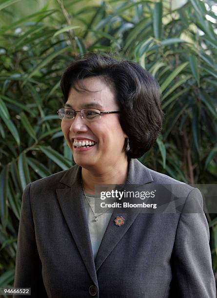 Sri Mulyani Indrawati, Indonesian minister of finance, smiles at the APEC 2007 conference in Coolum, Australia, on Wednesday, August 1, 2007....