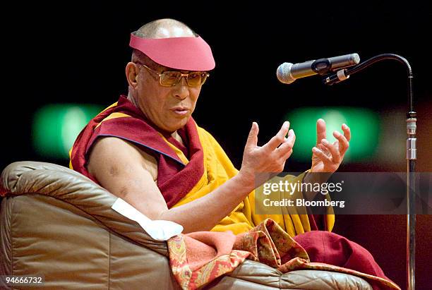 The Dalai Lama, the spiritual leader of Tibet, delivers a speech at a conference hosted by the Japan Buddhist Federation in Yokohama City, Japan, on...