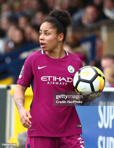 Demi Stokes of Manchester City WFC during The SSE Women's FA Cup semi-final match between Chelsea Ladies and Manchester City Women at Kingsmeadow,...