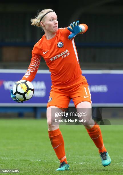 Chelsea Ladies Hedvig Lindahl during The SSE Women's FA Cup semi-final match between Chelsea Ladies and Manchester City Women at Kingsmeadow, London,...