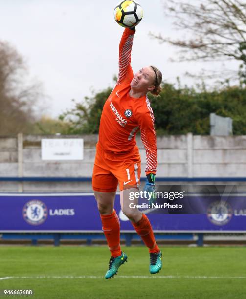 Chelsea Ladies Hedvig Lindahl during The SSE Women's FA Cup semi-final match between Chelsea Ladies and Manchester City Women at Kingsmeadow, London,...