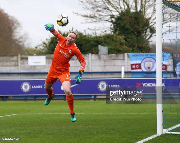 Chelsea Ladies Hedvig Lindahl during The SSE Women's FA Cup semi-final match between Chelsea Ladies and Manchester City Women at Kingsmeadow, London,...