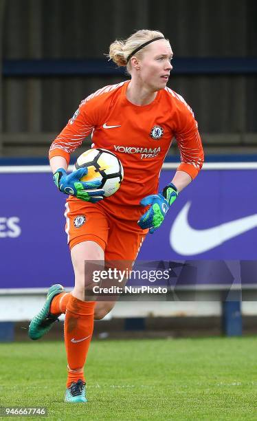 Chelsea Ladies Hedvig Lindahl during The SSE Women's FA Cup semi-final match between Chelsea Ladies and Manchester City Women at Kingsmeadow, London,...