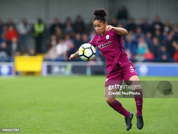 Demi Stokes of Manchester City WFC during The SSE Women's FA Cup semi-final match between Chelsea Ladies and Manchester City Women at Kingsmeadow,...