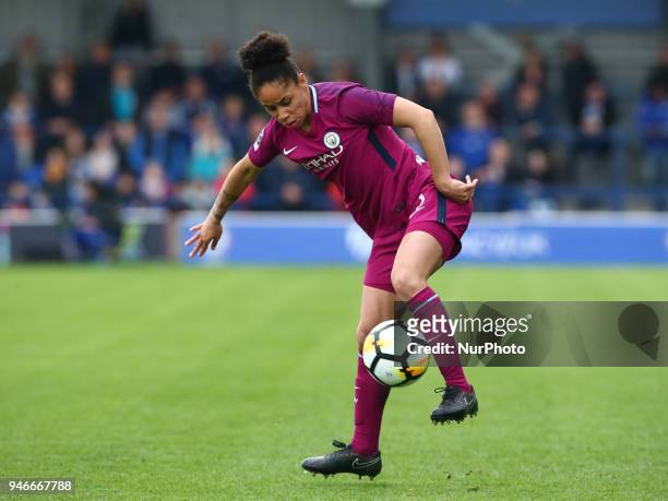 Demi Stokes of Manchester City WFC during The SSE Women's FA Cup semi-final match between Chelsea Ladies and Manchester City Women at Kingsmeadow,...