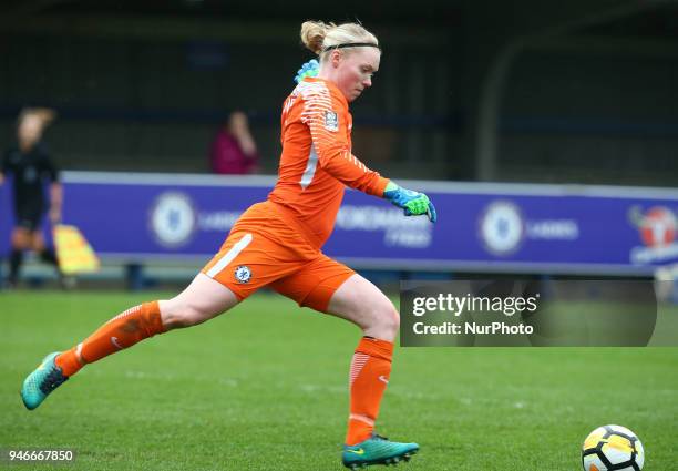 Chelsea Ladies Hedvig Lindahl during The SSE Women's FA Cup semi-final match between Chelsea Ladies and Manchester City Women at Kingsmeadow, London,...