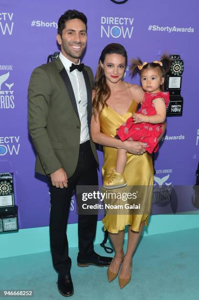 Nev Schulman, Laura Perlongo, and Cleo James attend the 10th Annual Shorty Awards at PlayStation Theater on April 15, 2018 in New York City.