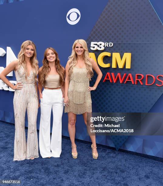 Hannah Mulholland, Naomi Cooke, and Jennifer Wayne attends the 53rd Academy of Country Music Awards at MGM Grand Garden Arena on April 15, 2018 in...