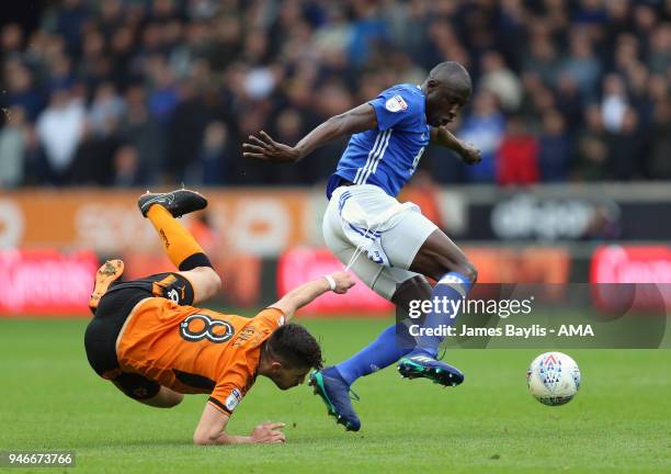 Ruben Neves of Wolverhampton Wanderers and Cheikh Ndoye of Birmingham City during the Sky Bet Championship match between Wolverhampton Wanderers and...