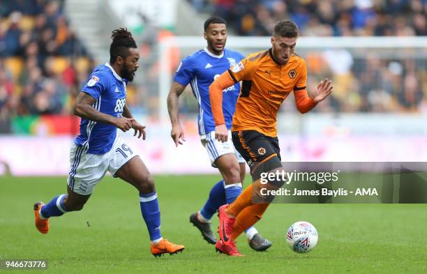 Jacques Maghoma of Birmingham City and Matt Doherty of Wolverhampton Wanderers during the Sky Bet Championship match between Wolverhampton Wanderers...