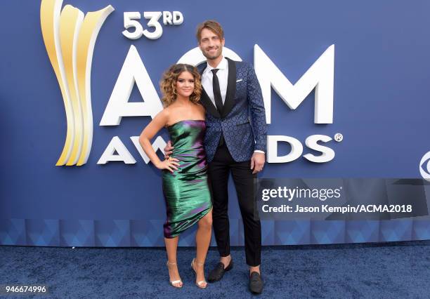 Maren Morris and Ryan Hurd attend the 53rd Academy of Country Music Awards at MGM Grand Garden Arena on April 15, 2018 in Las Vegas, Nevada.