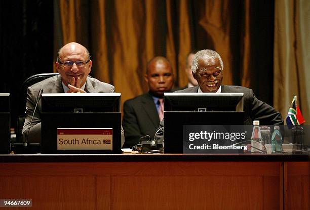 Trevor Manuel, South Africa?s finance minister, left, and Thabo Mbeki, South Africa?s president, attend the G20 Finance Ministers and Central Banking...