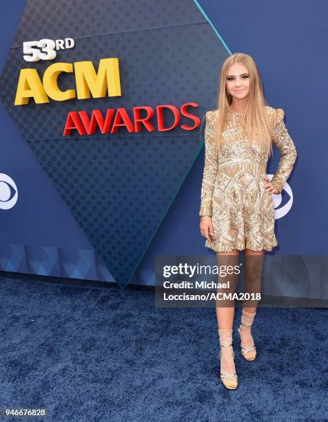 Tegan Marie attends the 53rd Academy of Country Music Awards at MGM Grand Garden Arena on April 15, 2018 in Las Vegas, Nevada.