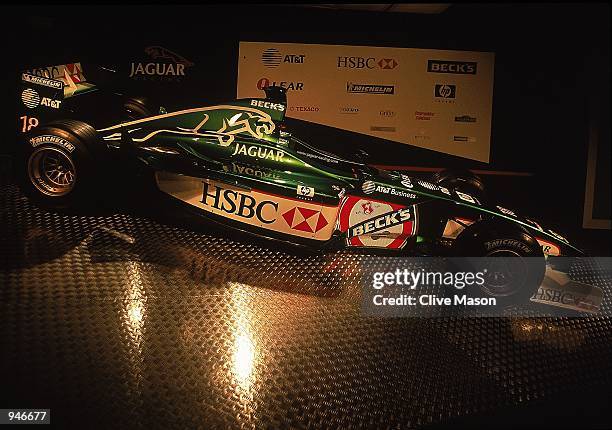 Season Jaguar R2 Formula One car during the press conference to announce the new Jaguar R2 Formula One car held at the Whitley Engineering Centre, in...