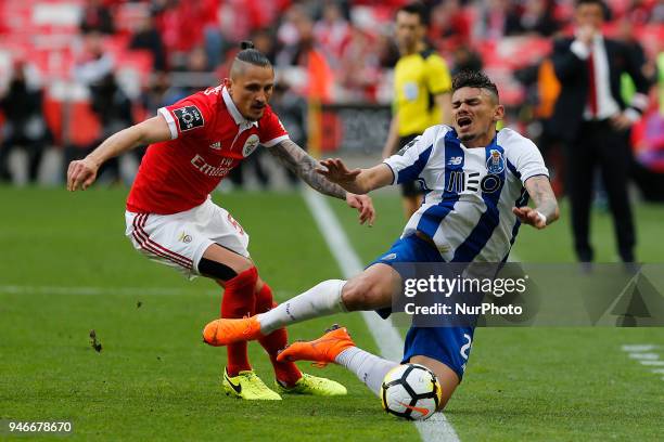 Benfcas Midfielder Ljubomir Fejsa from Serbia and FC Porto Forward Francisco Soares from Brazil during the Premier League 2017/18 match between SL...